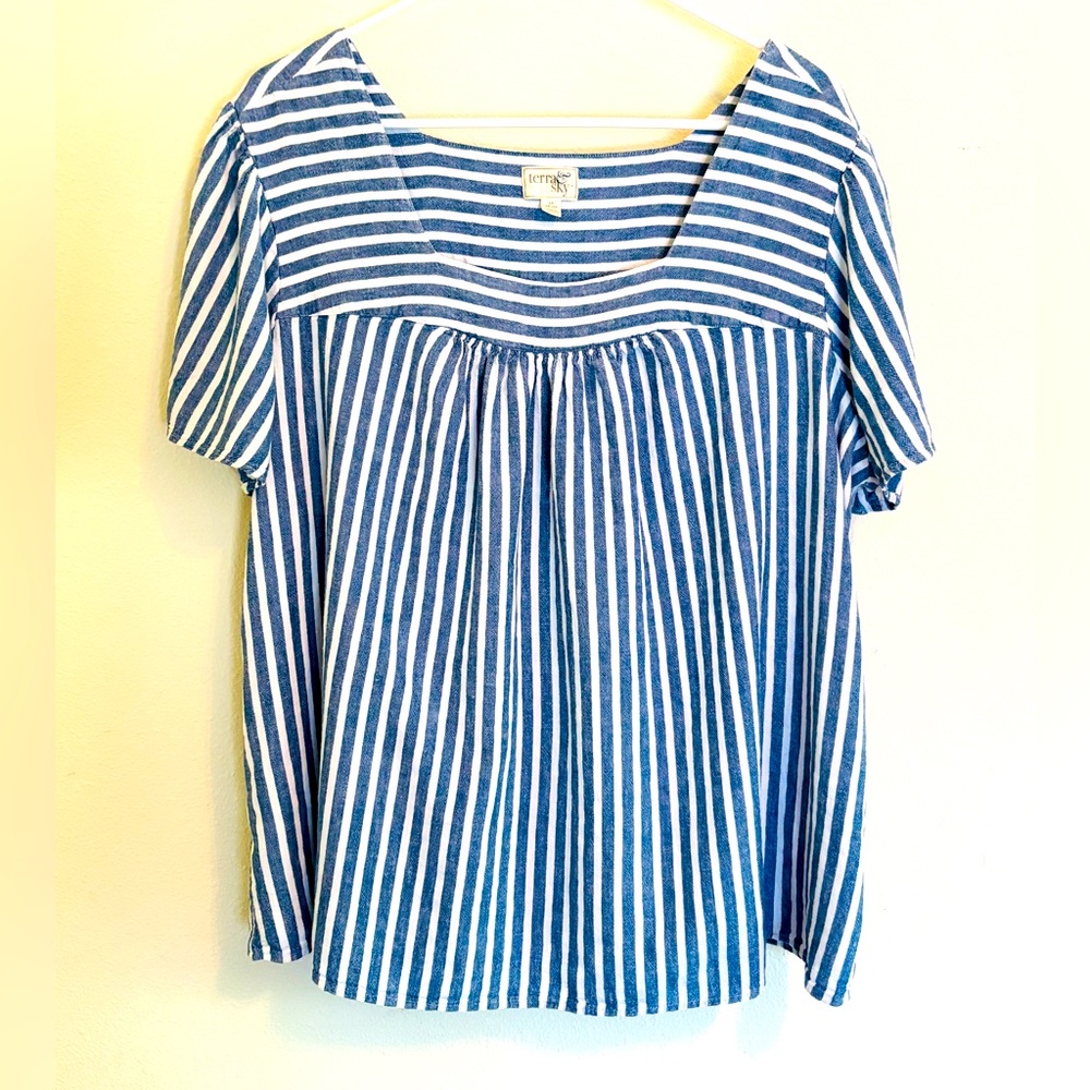 Terra & Sky blue and white striped top